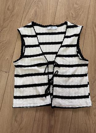Вязаный коттоновый топ на завязках mango zara
