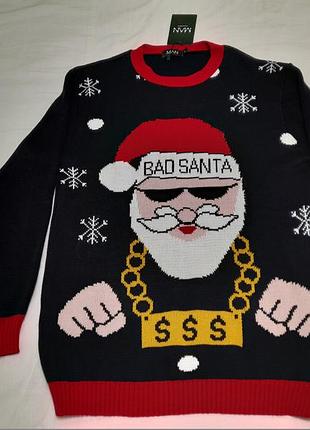 Джемпер в'язаний boohoo man - bad santa christmas jumper navy  - l