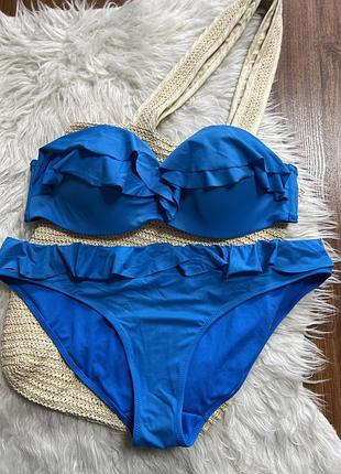 Синий купальник, морская волна с рюшами