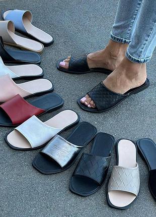 36-41 рр шлепанцы натуральная замша/кожа черные, белые, пудра, бежевые, красные, голубые