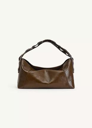 Кожаная зеленая сумка женская zara new