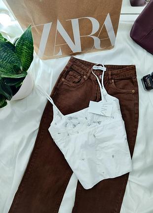 Бавовняний попліновий топ на підкладц зі стразами, з нової колекції new collection zara original.