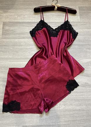 Атласна піжама жіноча майка шорти з мереживом великого розміру