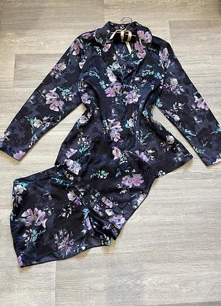 Атласна піжама жіноча великого розміру рубашка сорочка шорти в квітковий принт як нова