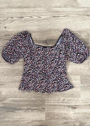 Блуза топ в цветок с рукавами фонарики из вискозы new look