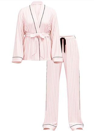 Victoria's secret фланелевая пижама штаны и рубашка flannel wrap long pajama set stripes