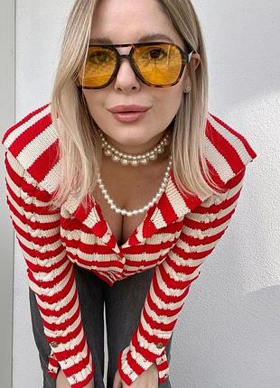 Ярко-красная кофта в полоску с морским воротником zara полосатый красный кардиган на пуговицах