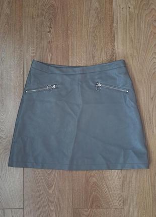 Женская серая юбка из кож зама эко кожи/кожаная юбка