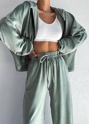 Велюровий костюм (худі oversize+прямі штани)