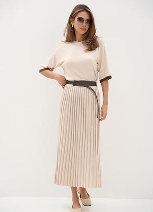 Молочная юбка плиссе из премиальной пряжи