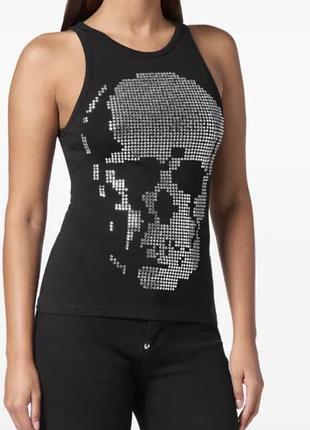 Футболка,майка итальянский бренд philipp plein оригинал, голограмма, череп,сваровски , размер s,m