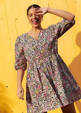 Цветочное пышное платье из поплина f&f хл
