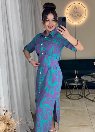 Розпродаж!!! яскрава жіноча сукня міді на ґудзиках з поясом штапель принт 5 кольорів розмір 40-52