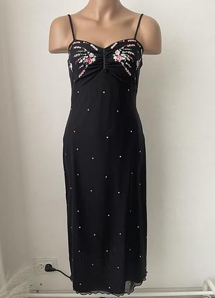 Платье черное сеточка с вышивкой
