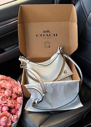 Кожаная белая сумка коач coach