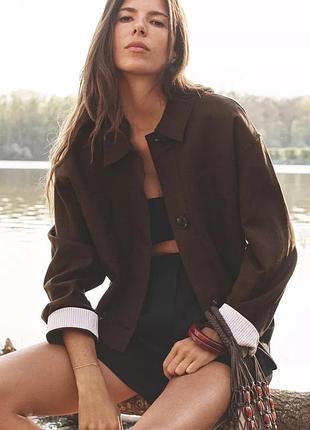 Укороченная льняная куртка женская коричневый zara new