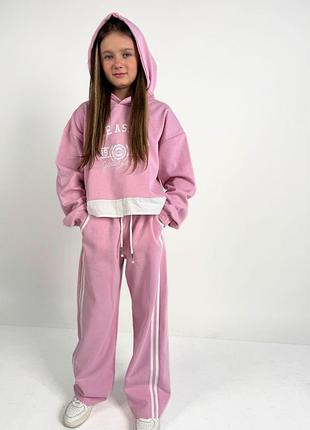 Дитячий спортивний костюм для дівчинки демісезонний, рожевий з білими лампасами