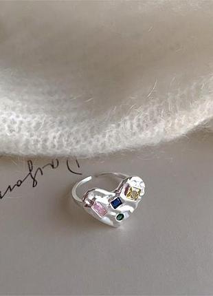 Срібляста жіноча регульована каблучка кільце «мозаїчне серце» — виразна прикраса для сміливого образу, подарунок акція знижка розпродаж