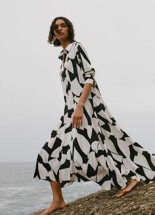 Нова віскозна сукня міді zara плаття пишна сукня віскоза принт геометричний сукня-сорочка віскоза