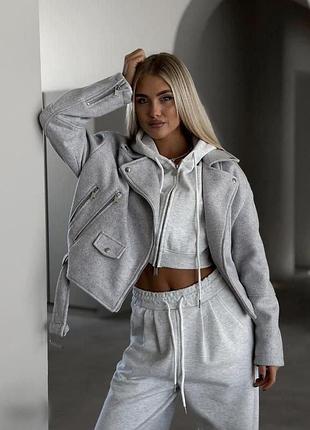 Женское стильное пальто укороченное кофта на молнии кашемир с поясом