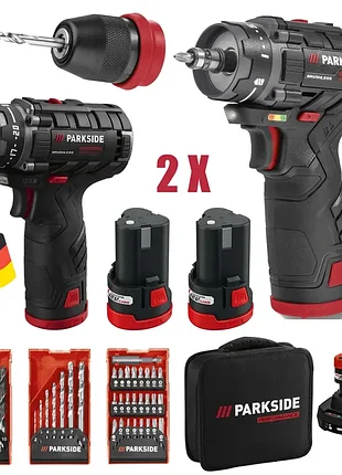 Акумуляторний дриль шурупокрут parkside pbspa 12 c3 + 2 шт. акум (безщітковий, 35 нм, німеччина