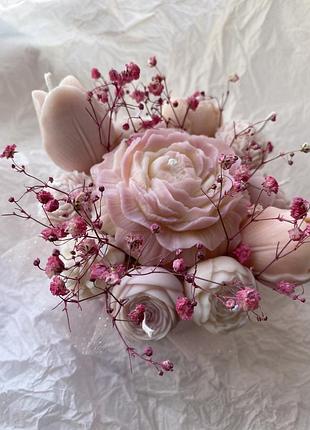 Букет из соевых свечей в гипсовом кашпо