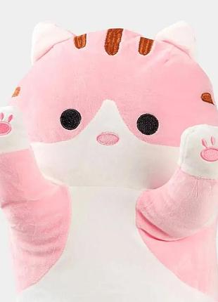 Мягкая детская игрушка кот батон 70 см, розовый / плюшевая игрушка подушка длинный котенок9 фото