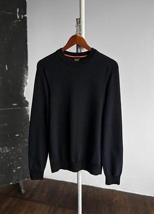 Hugo boss mens black blue long sleeve cotton sweater pullover чоловічий светр, однотонна кофта, пуловер