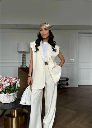 Женский костюм классический деловой летний повседневный жилетка и брюки палаццо