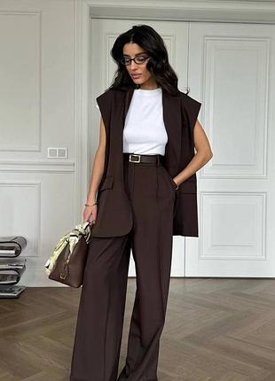 Женский костюм классический деловой летний повседневный жилетка и брюки палаццо