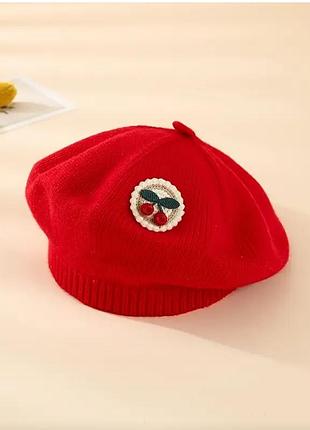 Червоний берет для дівчинки, червоний дитячий берет