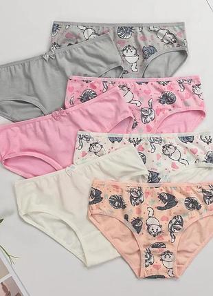 Набор подростковых трусиков-недельинок для девочек (7 шт) игривые котики