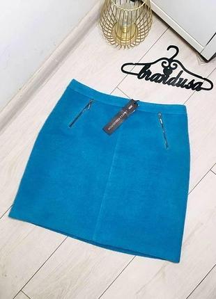 Блакитна вовняна спідниця зі змійками з молодої м'якої вовни від marks&amp; spencer м