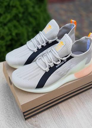 Чоловічі якісні та стильні кросівки adidas zx boost світло сірі з помаранчевим