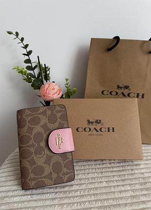 Гаманець коач рожевий коричневий coach подарункове пакування в наявності ✅