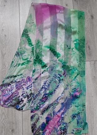 Яркий шёлковый легкий итальянский шарфик cynthia rowley(36 см на 170 см)