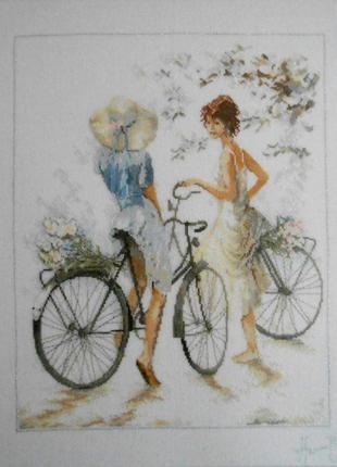 Вишита картина хрестиком вишивка велосипедистки lanarte