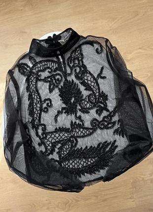 Лонгслив сетка с вышивкой бисером asos m