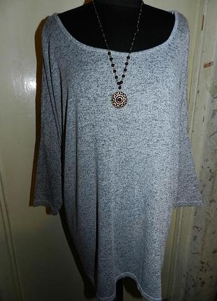 Трикотажная-стрейч меланж блузка-лонгслив с удлинённой спинкой батал kappahl