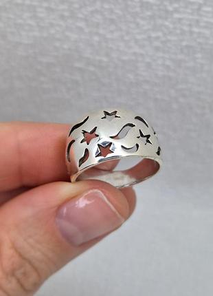 Каблочка серебро 925, месяц и звезды, кольцо серебро, 17,5 размер