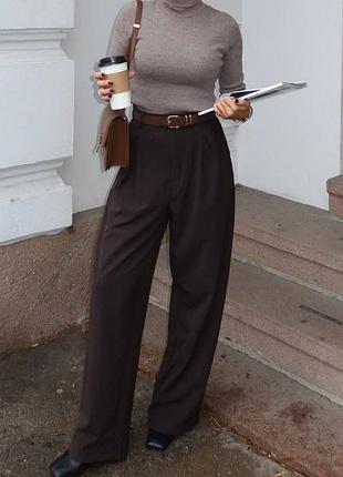 Женские брюки, штаны палаццо на высокой посадке в цвете шоколад