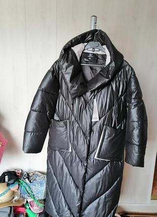 Стеганая куртка пальто с глубоким капюшоном размеры m l xl полномер