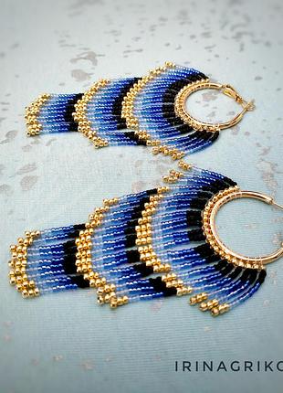 Синие серьги из бисера