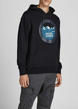 Чорна толстовка світшот худи з капюшоном jack & jones