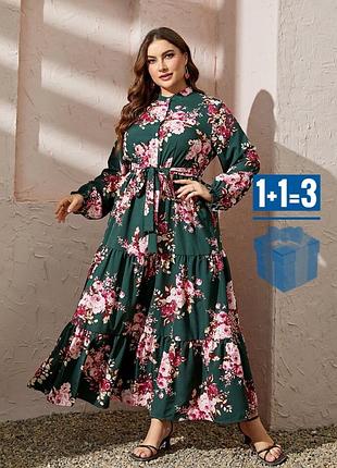 🥰 длинное платье рубашка в цветочный принт shein xl (без пояса)
