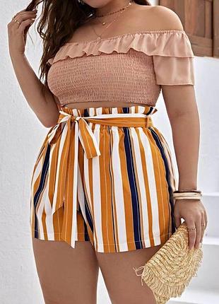Shein vcay plus полосатые шорты с поясом л