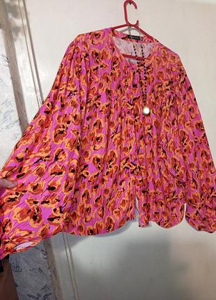 Шикарная натуральная бохо блузка-распашонка с объёмными рукавами мега батал ydence