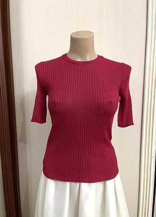 Футболка кольору фуксія, кофточка, трикотаж, нова, zara, джемпер із коротким рукавом, італійська пряжа, є брак 💡 (див. в описі)