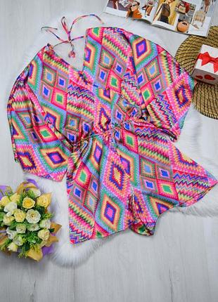 Ромпер комбінезон з шортами кімоно халат атласний яскравий