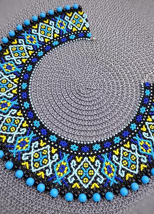 Силка из бисера ручной работы колье гердан ожерелье в патриотических желто-голубых цветах